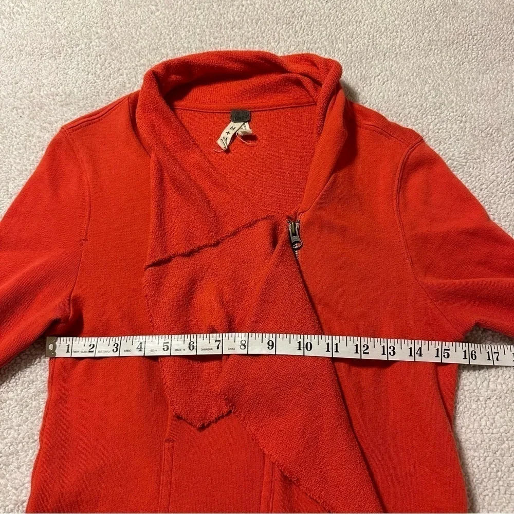 Free People  Ebb & Flow Coral Pink Red Asymmetrical Zip Ruffle Sweater Jacket